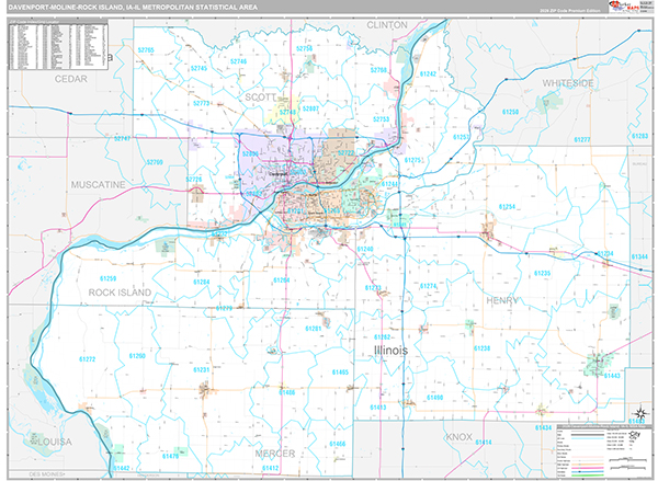 Davenport-Moline-Rock Island, IA Metro Area Wall Map